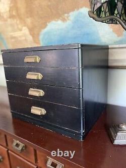 APOTHECARY WOOD CABINET 4 DRAWER TABLETOP Haberdashery Art Deco Black