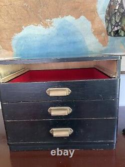 APOTHECARY WOOD CABINET 4 DRAWER TABLETOP Haberdashery Art Deco Black