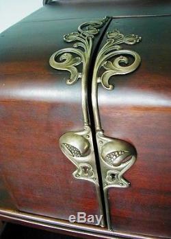 Art Nouveau Liquor Cabinet / Humidor / Gentleman's Entertainment Mahogany Chest