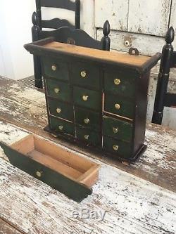 Aafa Antique Folk Art 13 Drawer Wood Apothecary Green Cabinet Alligator Paint