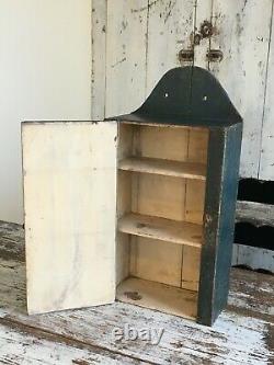 Aafa Early Folk Art Antique Primitive Wall Cabinet Cupboard Old Blue Paint