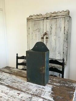 Aafa Early Folk Art Antique Primitive Wall Cabinet Cupboard Old Blue Paint