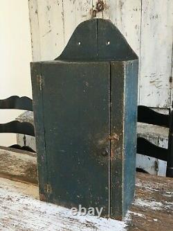 Aafa Early Folk Art Antique Primitive Wall Cabinet Cupboard Old Blue Paint