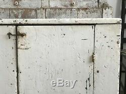 Aafa Folk Art Antique Wood Cabinet Cupboard Old White Paint Square Nails Early