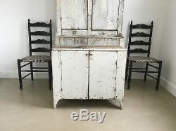 Aafa Folk Art Antique Wood Cabinet Cupboard Old White Paint Square Nails Early