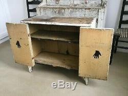 Aafa Folk Art Antique Wood Cabinet Cupboard Old White Paint Square Nails Early