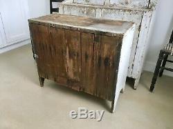 Aafa Folk Art Antique Wood Cabinet Cupboard Old White Paint Square Nails Early