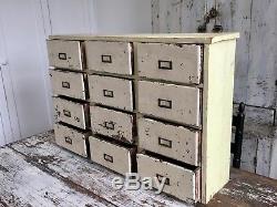 Aafa Folk Art Primitive Antique Wood 12 Drawer Apothecary Tool Cabinet Cupboard