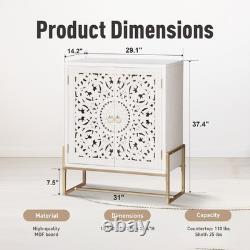 Accent Cabinet with 2 Doors Openwork Carved Storage Cabinet Sideboard Buffet White