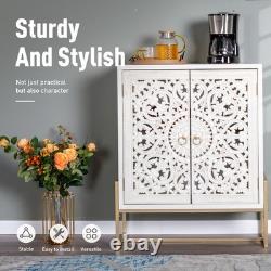 Accent Cabinet with 2 Doors Openwork Carved Storage Cabinet Sideboard Buffet White