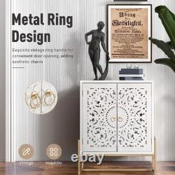 Accent Cabinet with 2 Doors Openwork Carved Storage Cabinet Sideboard Buffet White