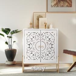 Accent Cabinet with 2 Doors Openwork Carved Storage Cabinet Sideboard Buffet White