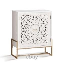 Accent Cabinet with 2 Doors Openwork Carved Storage Cabinet Sideboard Buffet White