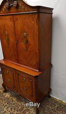 Adams French Style Satinwood Inlaid Painted Chest Dresser China Cabinet Armoire