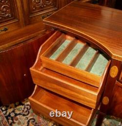 American Antique Flamed Mahogany Sheraton Sideboard / Bar Cabinet