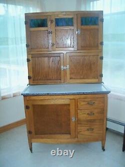 American McDougall Hoosier Cabinet Hutch Excellent Cond Blue Slag Glass 1919