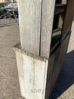 American Primitive Country White Distress Painted Pantry Cupboard Hutch Cabinet