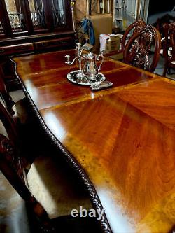 American table with 6 chairs & 2 leafs carved wood China Cabinet