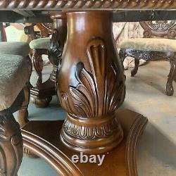 American table with 6 chairs & 2 leafs carved wood China Cabinet