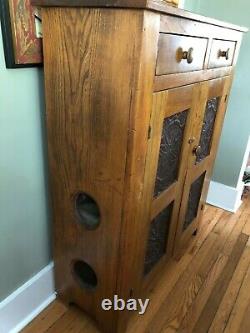 Amish Mission Style Antique Pie Safe Cabinet with 4 Punched Tin Decorative Vents