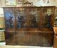Ant. Flamed Mahogany Chippendale Pagoda Top Blind Fretwork Bookcase Breakfront