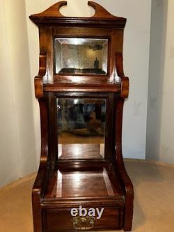 Antique 10x24 Wooden Shaving Stand, Beveled Mirrors, 2 Shelves withDrawer