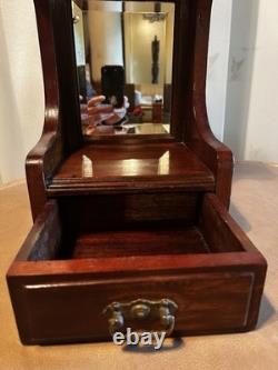 Antique 10x24 Wooden Shaving Stand, Beveled Mirrors, 2 Shelves withDrawer