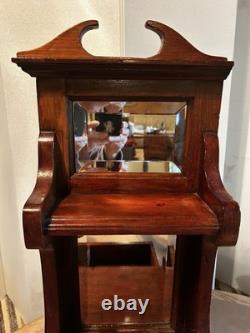 Antique 10x24 Wooden Shaving Stand, Beveled Mirrors, 2 Shelves withDrawer
