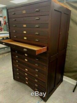 Antique 14 Drawer Flat File Storage Cabinet