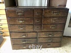 Antique 15 Drawer Quatersawn Oak Stacking Card File Cabinet, Apothecary, Chest