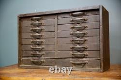Antique 15 Drawer Wood Apothecary Cabinet Vintage Tool Box typeset watchmaker