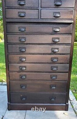 Antique 16 Drawer Oak Industrial Cabinet RESTORED