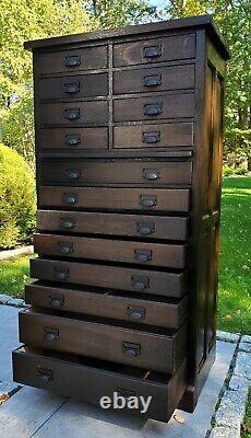 Antique 16 Drawer Oak Industrial Cabinet RESTORED