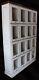 Antique 16 Drawer Pattern Cabinet Apothecary Glass Front Doors, Painted White