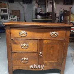 Antique 1800's Oak Dry Sink, Cabinet 3 Drawer 1 Door Solid Wood no veneer