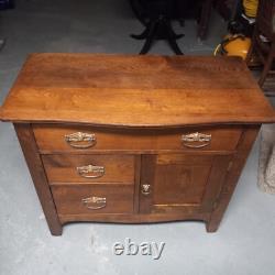 Antique 1800's Oak Dry Sink, Cabinet 3 Drawer 1 Door Solid Wood no veneer