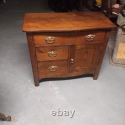 Antique 1800's Oak Dry Sink, Cabinet 3 Drawer 1 Door Solid Wood no veneer