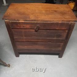Antique 1800's Oak Dry Sink, Cabinet 3 Drawer 1 Door Solid Wood no veneer