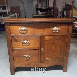 Antique 1800's Oak Dry Sink, Cabinet 3 Drawer 1 Door Solid Wood no veneer