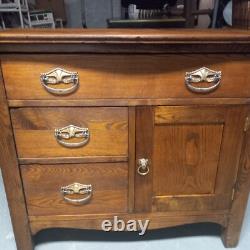 Antique 1800's Oak Dry Sink, Cabinet 3 Drawer 1 Door Solid Wood no veneer