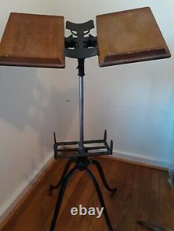 Antique 1800's Oak and Cast Iron Bible/Dictionary Stand with Wheels