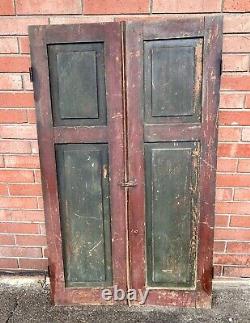 Antique 1800s Early American 2 Panel Pantry Cupboard Cabinet Doors 56.25 X 33.25