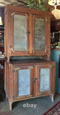 Antique 1840s Southern Primitive American Folk Art Pie Safe Cupboard
