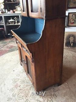 Antique 1860s Solid Chestnut Grain Painted Panel Dry Sink Cupboard