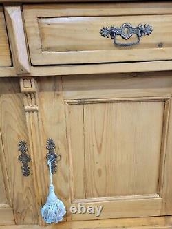 Antique 1880s Eastern European Pine Farmhouse Hutch Cabinet With Blue Interior