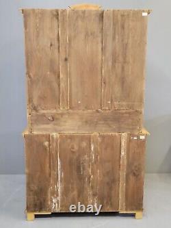 Antique 1880s Eastern European Pine Farmhouse Hutch Cabinet With Blue Interior