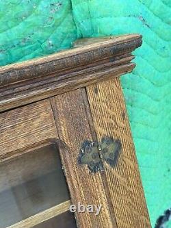 Antique 1890s tiger oak hanging curio cabinet collectors medicine Victorian