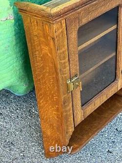 Antique 1890s tiger oak hanging curio cabinet collectors medicine Victorian