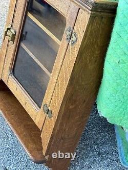 Antique 1890s tiger oak hanging curio cabinet collectors medicine Victorian