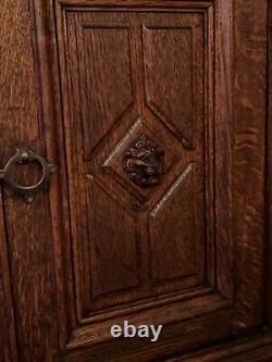 Antique 18th century French Black Forest carved Lion marble top cabinets